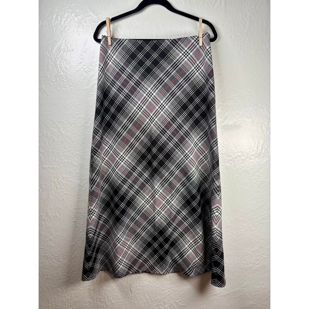 Liz Claiborne A-Line Skirt 8 Black White Pink Plaid Career Academia Whimsigoth